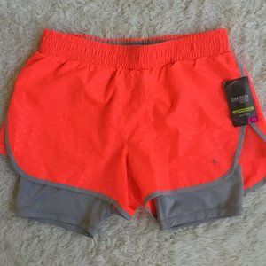 DANSKIN Women's Athletic Activewear Shorts 2 in 1 Semi Fitted Gym Neon Orange XS